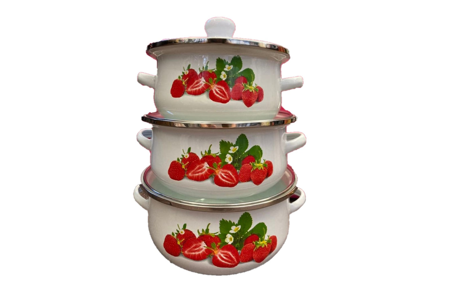6 PC Strawberries Stock Pot Enamel