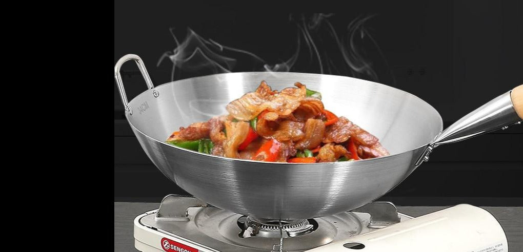 43cm Stainless Steel Wok With Wooden Handle