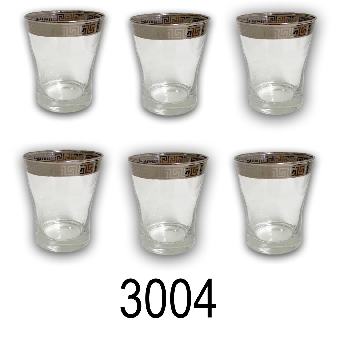6 PC Short Silver Versace Inspired Design Glass Cups