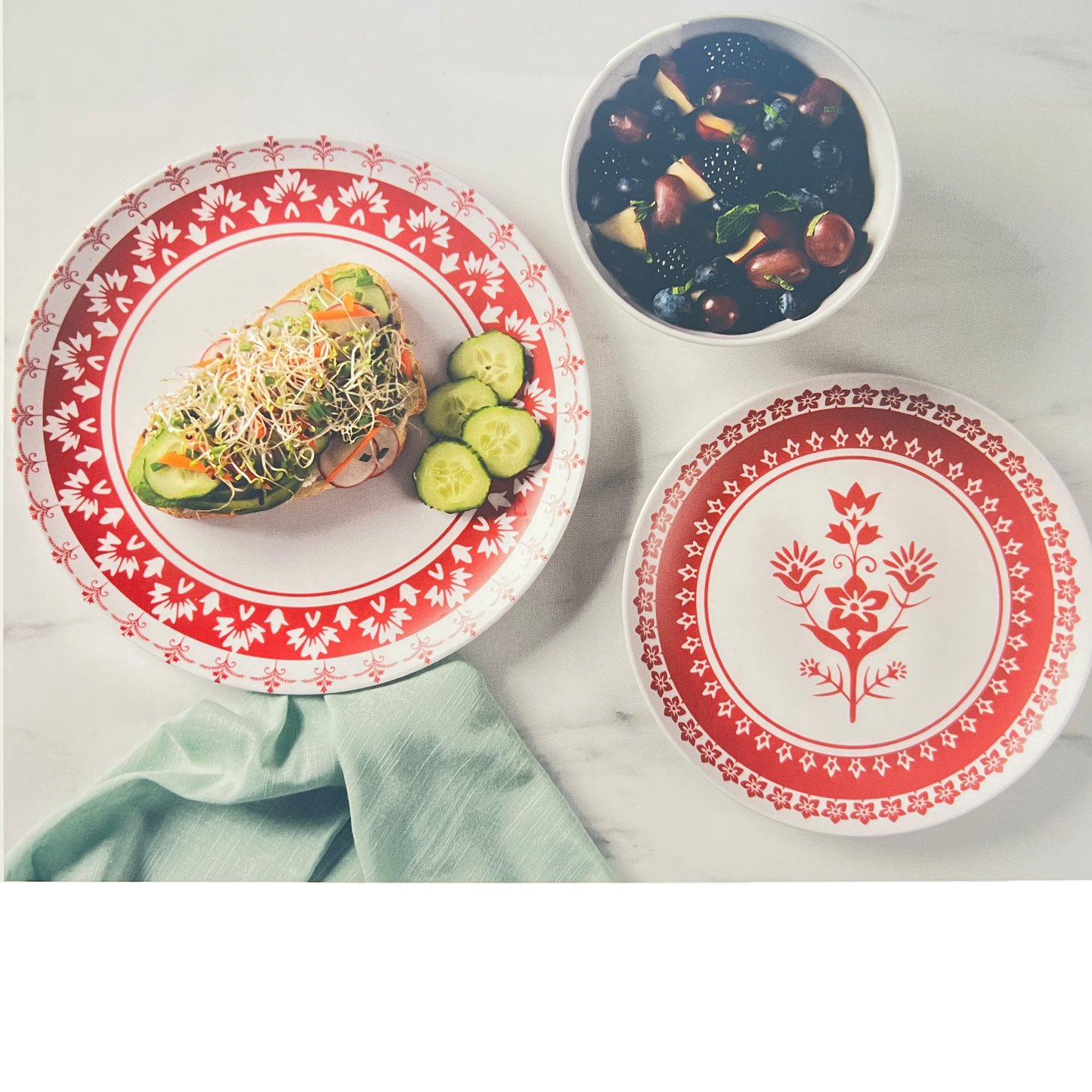 12 PC Martha Stewart  Bamboo Fiber Dinnerware Set- Red