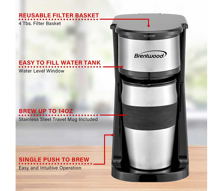 Portable Single Serve Coffee Maker With 14oz Travel Mug
