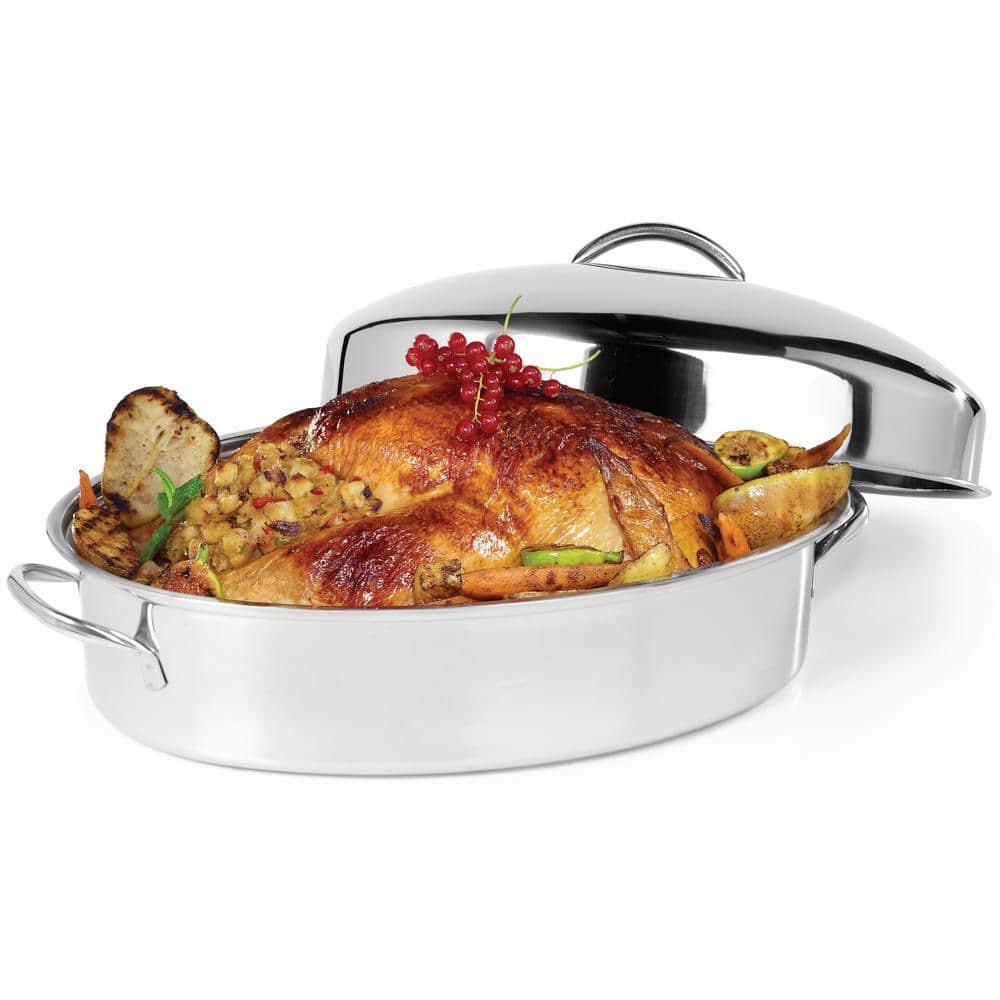 18" Stainless Steel Oval Turkey Roaster With Rack & Lid