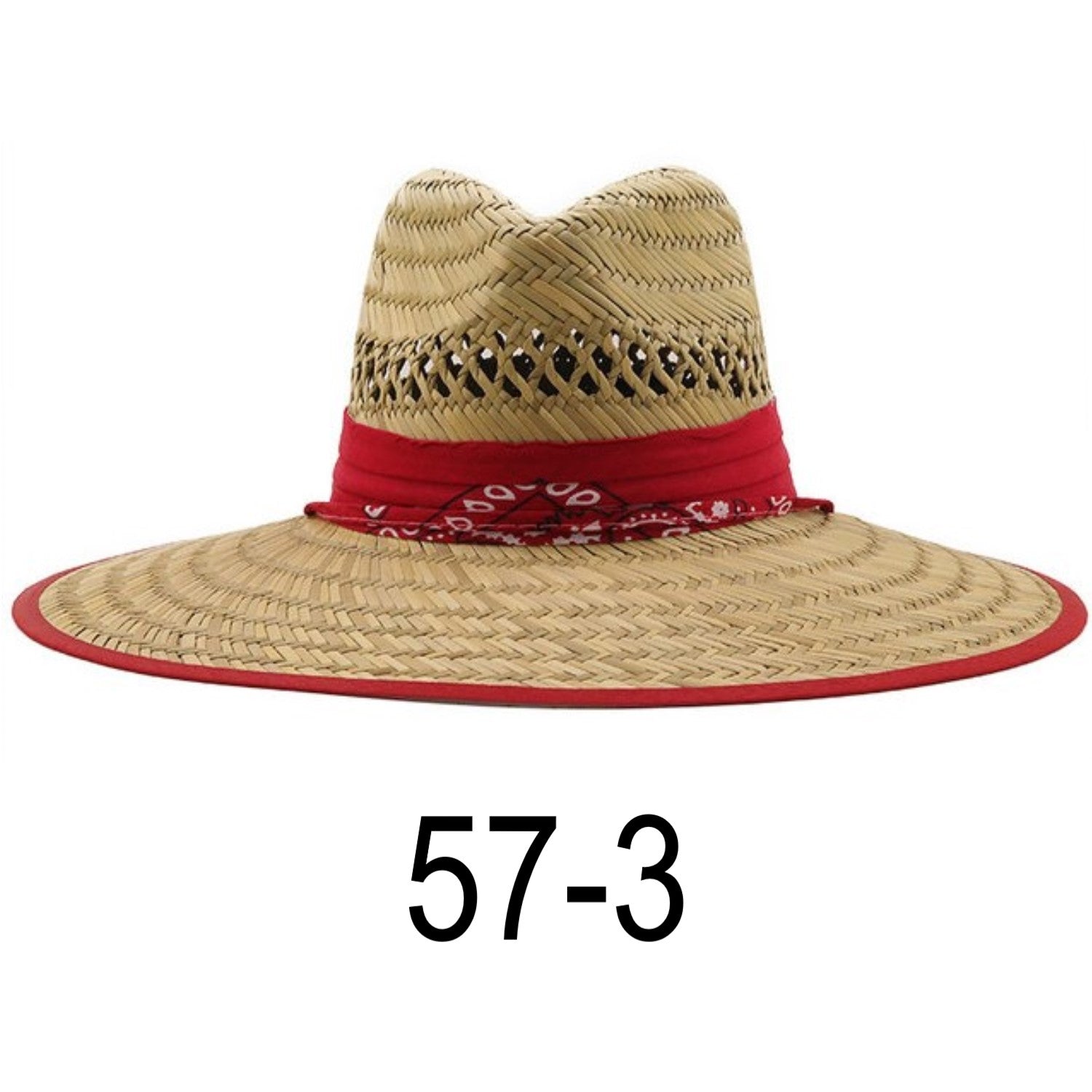 Red Straw Hat / Sun Hat / Wide Brim Summer Lifeguard / Beach