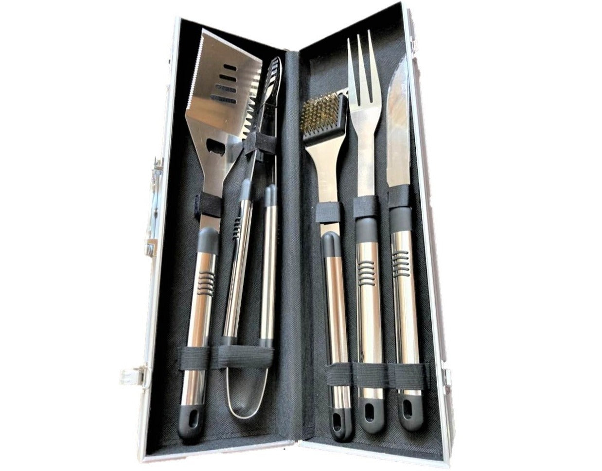 6 PC Stainless Steel Cooking Utensils Set - BBQ Grill Accessories with Aluminum Case