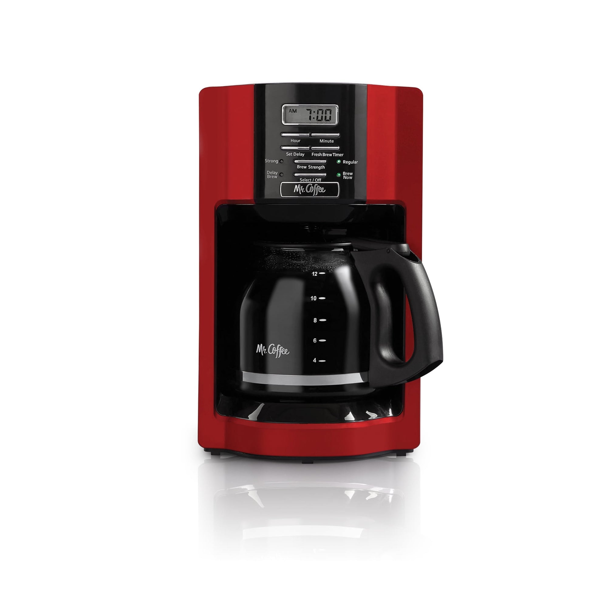 Mr. Coffee 12 Cup Programmable Coffee Maker with Rapid Brew in Silver Mr. Coffee Color: Red