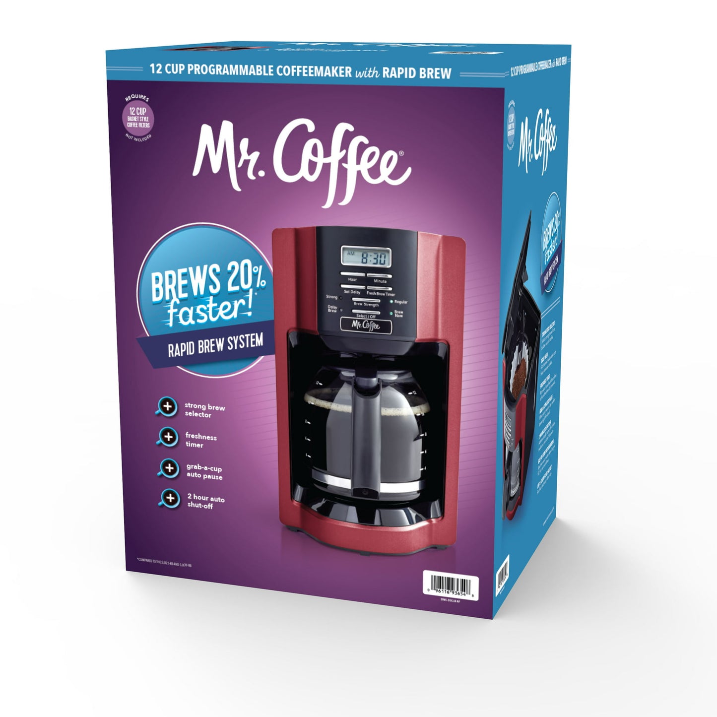 Mr. Coffee 12-Cup Programmable Coffeemaker, Rapid Brew, Red