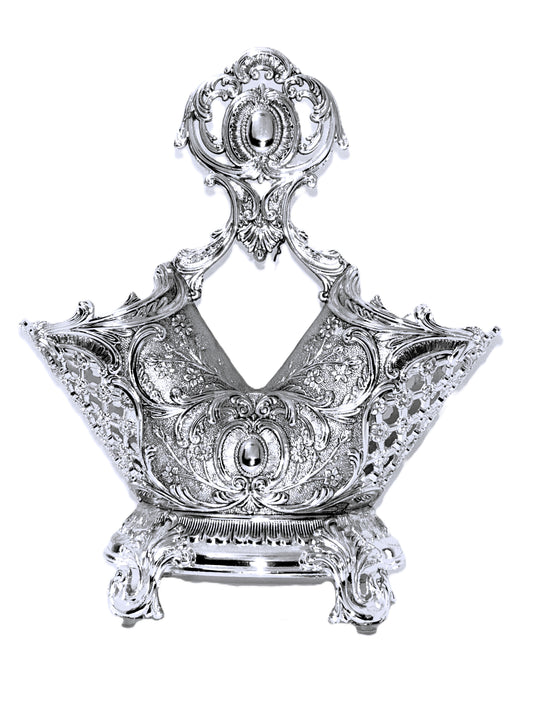 Decorative Utensil Holder, Silver, Ornate Baroque Design, Metal, Vintage Style, Tabletop Organizer