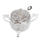 Silver Plated Sugar Bowl with Lid and Spoon, Ornate Filigree Design, Glass Insert, 3-Piece Set