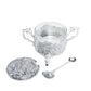 Silver Plated Sugar Bowl with Lid and Spoon, Ornate Filigree Design, Glass Insert, 3-Piece Set