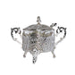 Silver Plated Sugar Bowl with Lid and Spoon, Ornate Filigree Design, Glass Insert, 3-Piece Set