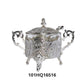 Silver Plated Sugar Bowl with Lid and Spoon, Ornate Filigree Design, Glass Insert, 3-Piece Set