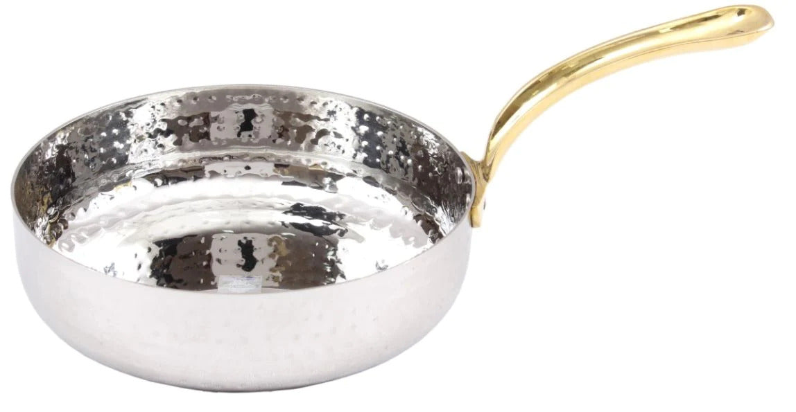 4.75" Stainless Steel Hammered Mini Fry Pan with Brass Handle