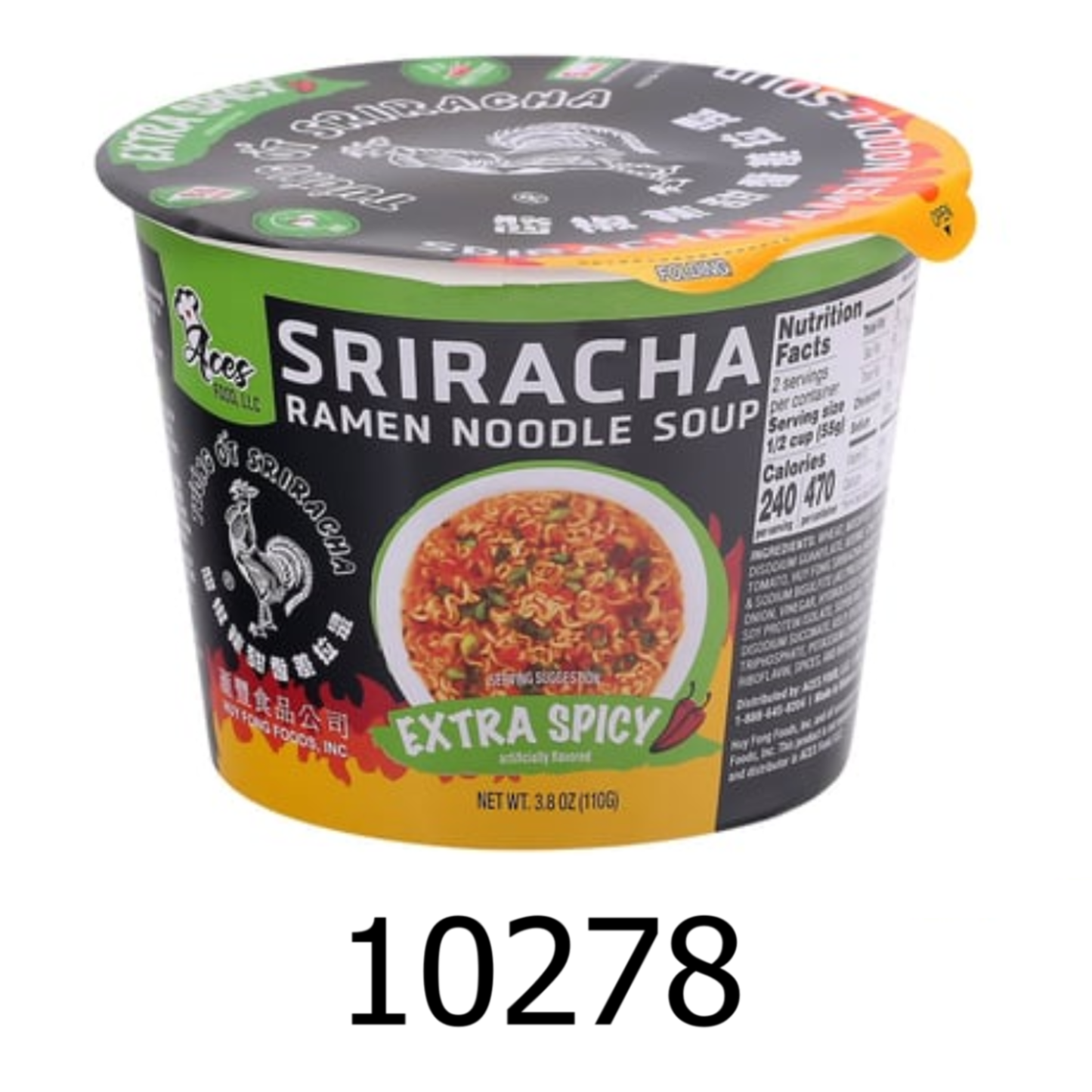 3.8 oz Tuong Ot Sriracha Extra Spicy Flavor Ramen Noodle Soup (Pack of 12)