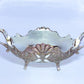 Decorative Silver Fruit Bowl, Ornate Filigree Design, Metal with Handles, Footed Centerpiece, Peacock Pattern