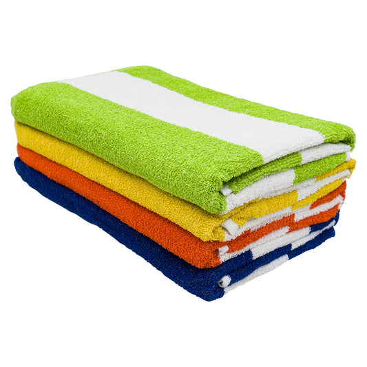 Striped Beach Towels, Multi-Color, Cotton Terry, Pool and Bath, 4-Pack