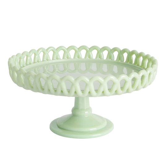 High brook 8.5" x 4.25" Jadeite HAND MADE Glass Cake Stand - LOOP GREEN