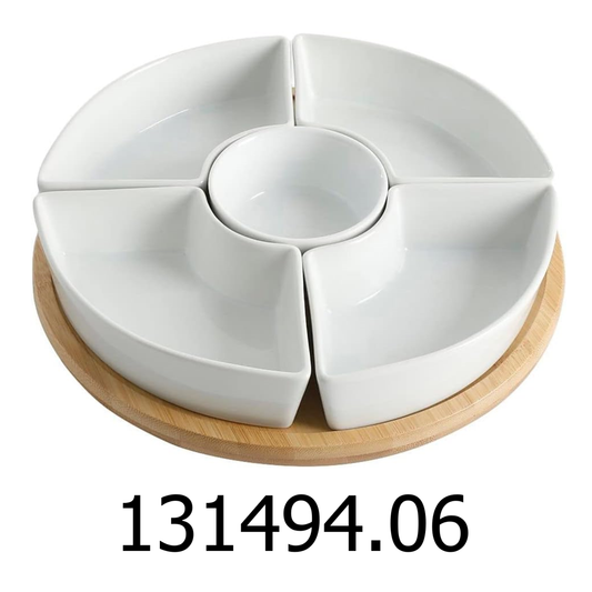 Gibson 6 PC Tidbit Dish Set with Rotating Wood Base