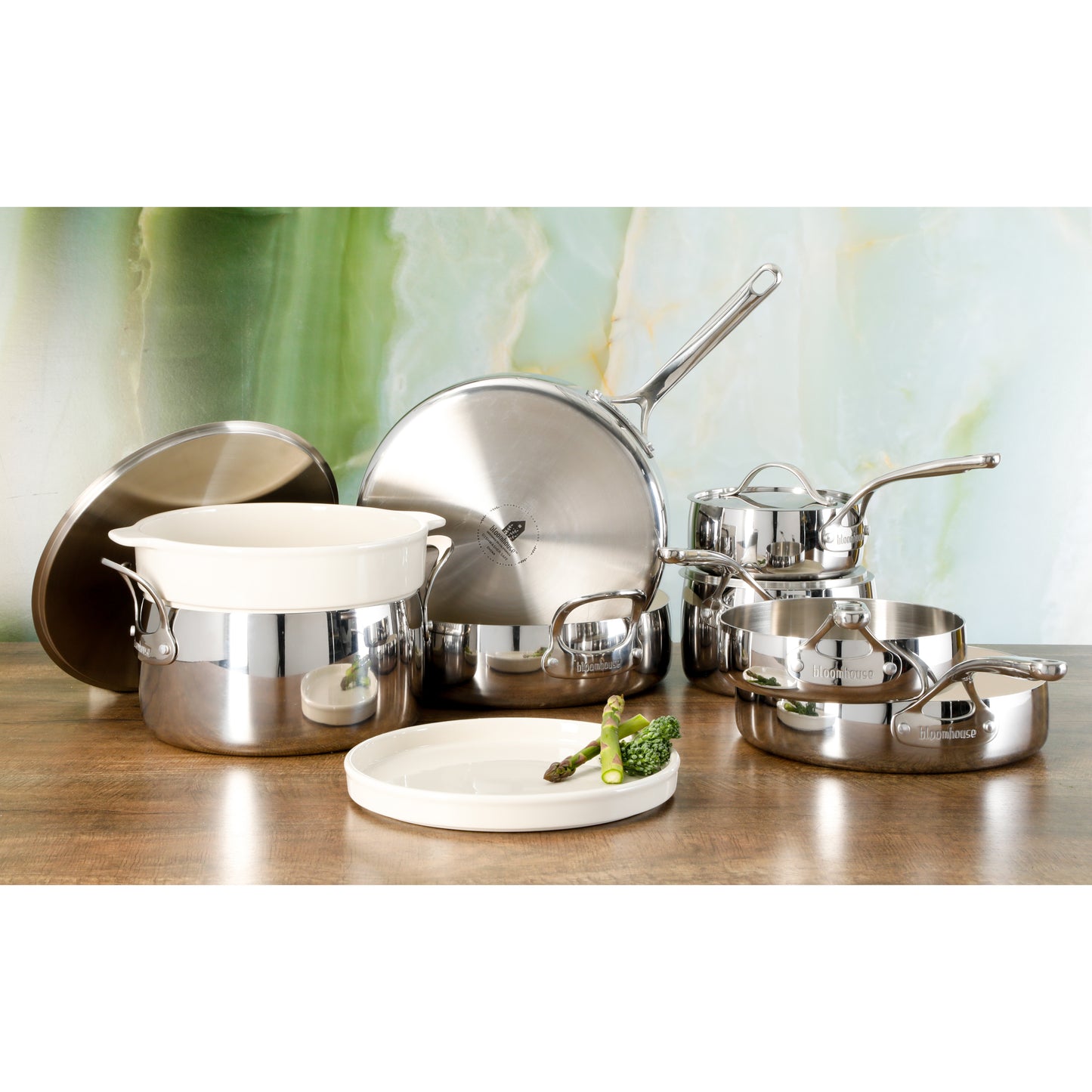 12 PC COOKWARE STAINLESS STEEL BLOOM HOUSE