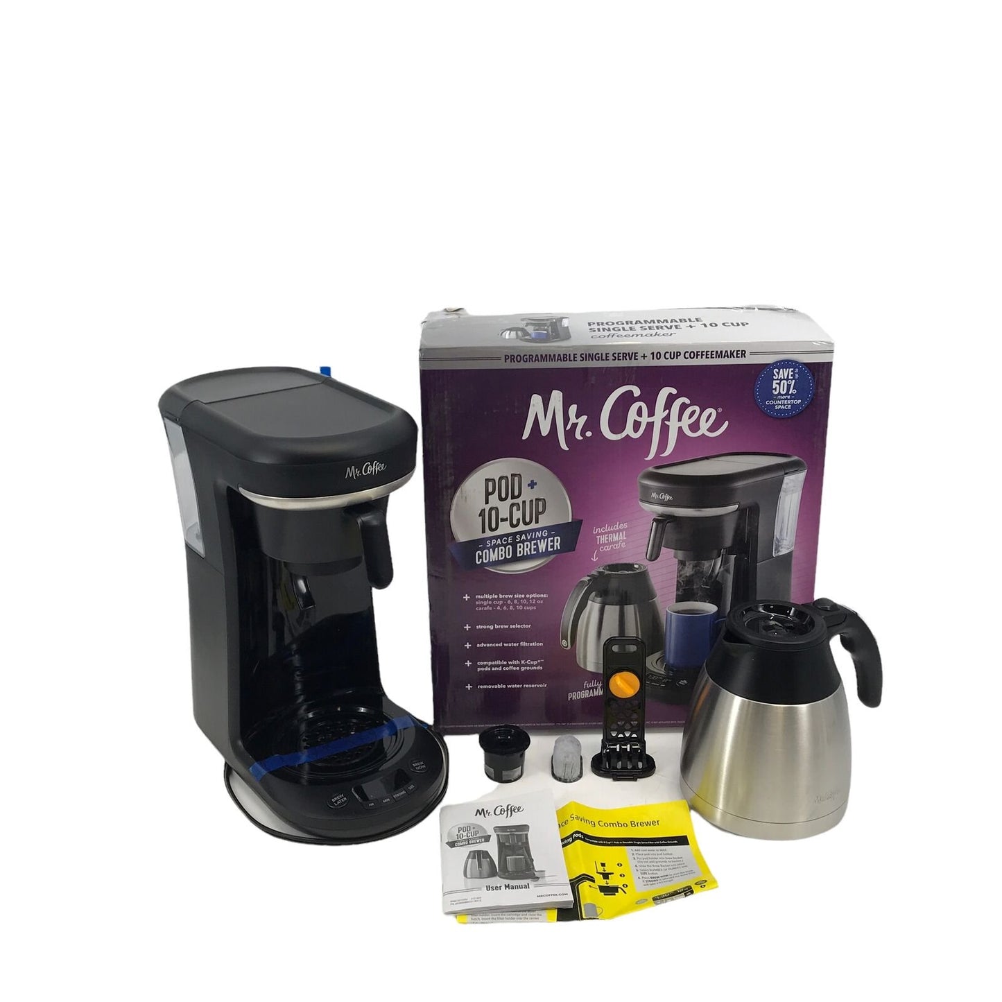 Mr. Coffee Pod & 10-Cup Space-Saving Combo Brewer