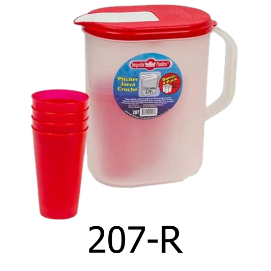 1 Gal Pitcher with 4 Cups Set - Red