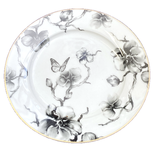 Black Flower Round Plate