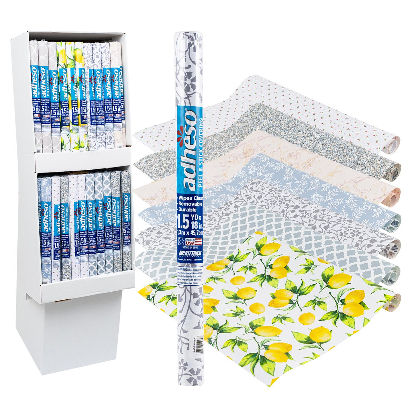 adheso Peel and Stick Contact Paper, Decorative Shelf and Drawer Liner, Wipes Clean, Durable, 1.5 Yards, Assorted Patterns