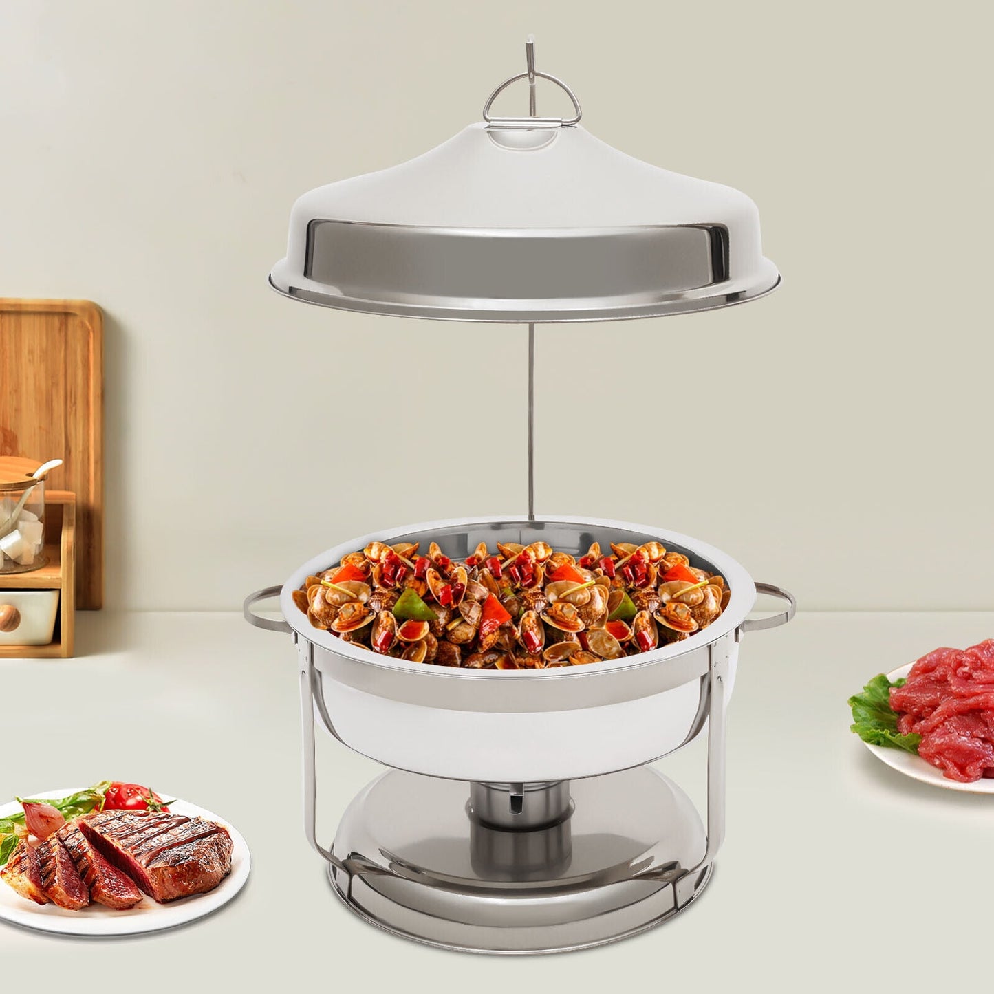 9L Round Stainless Steel Chafing Dish - Silver