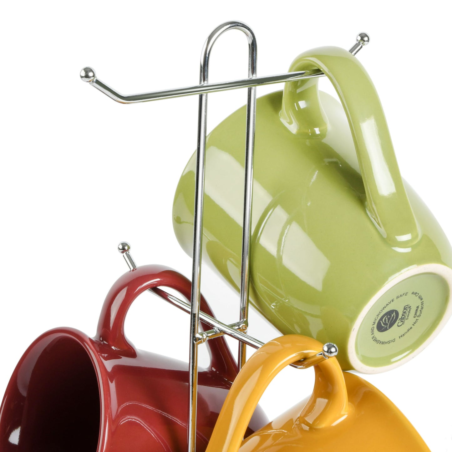 7 PC Gibson Home Everyday Contempo Hues Assorted Ceramic 15-Ounce Mug Set with Rack