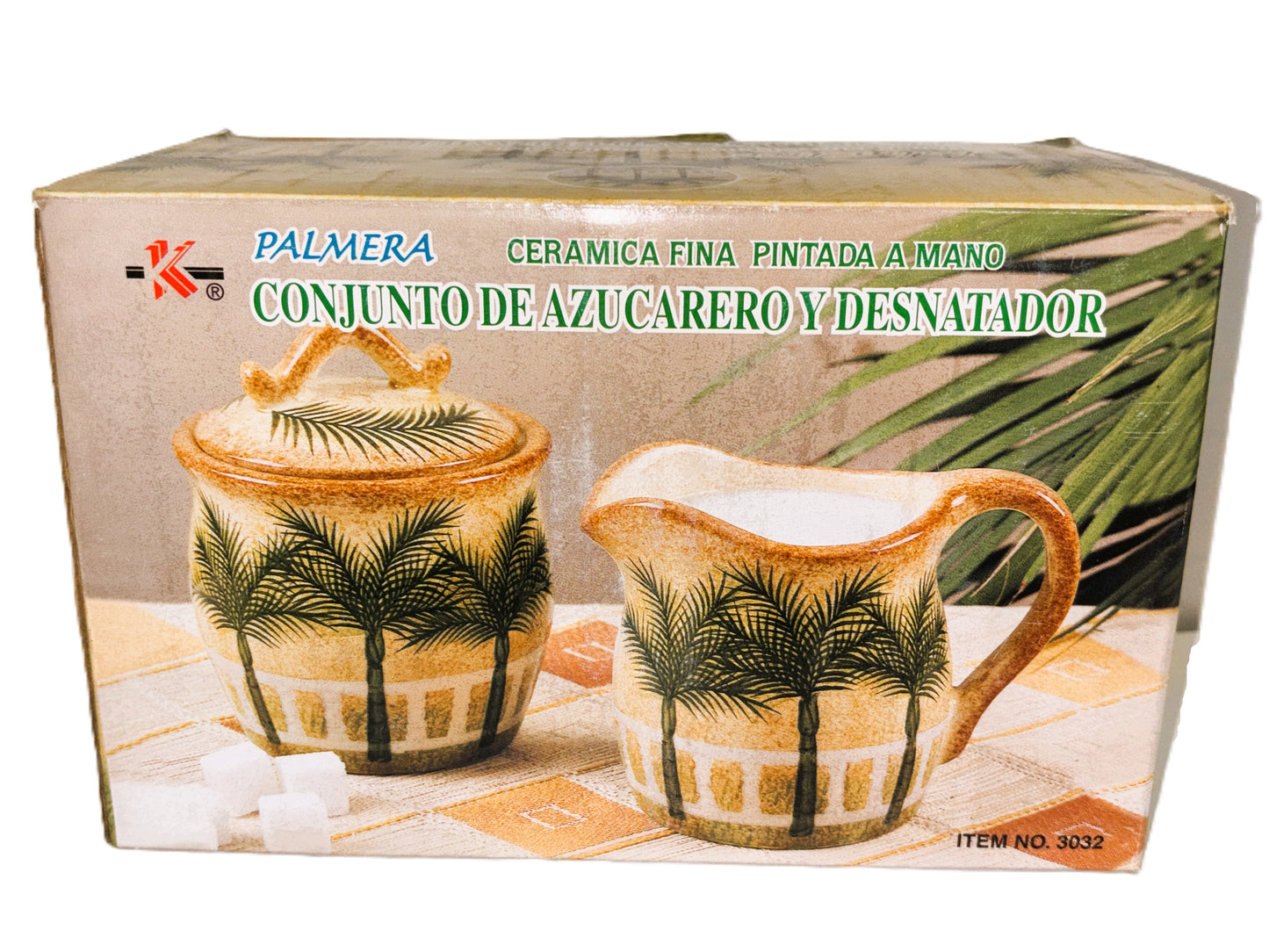 Palm Tree Hand Painted Sugar Bowland and Creamer Set