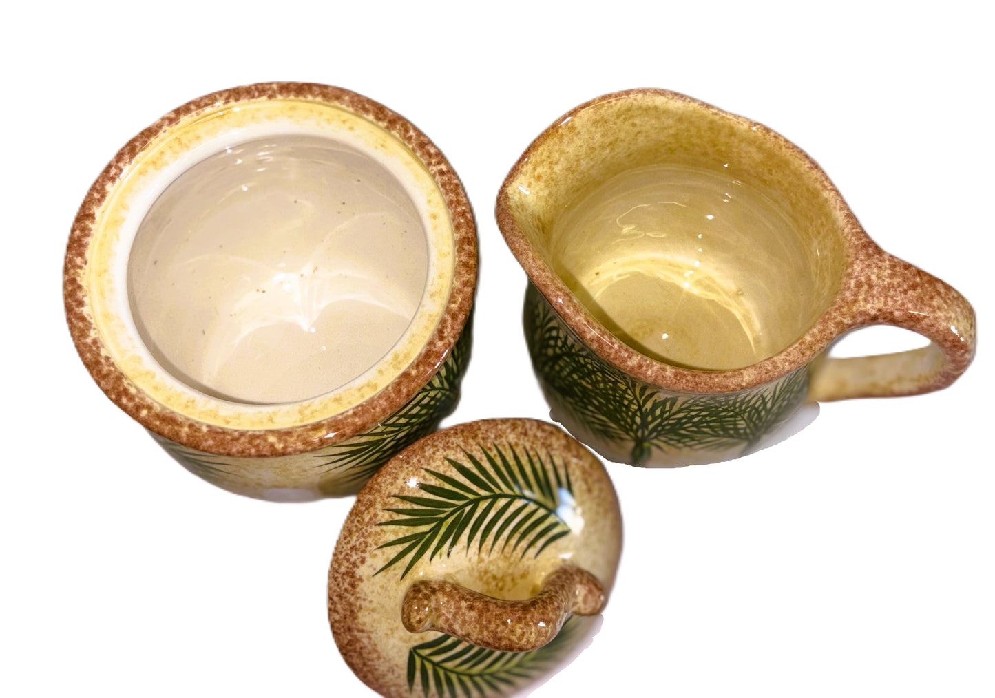 Palm Tree Hand Painted Sugar Bowland and Creamer Set