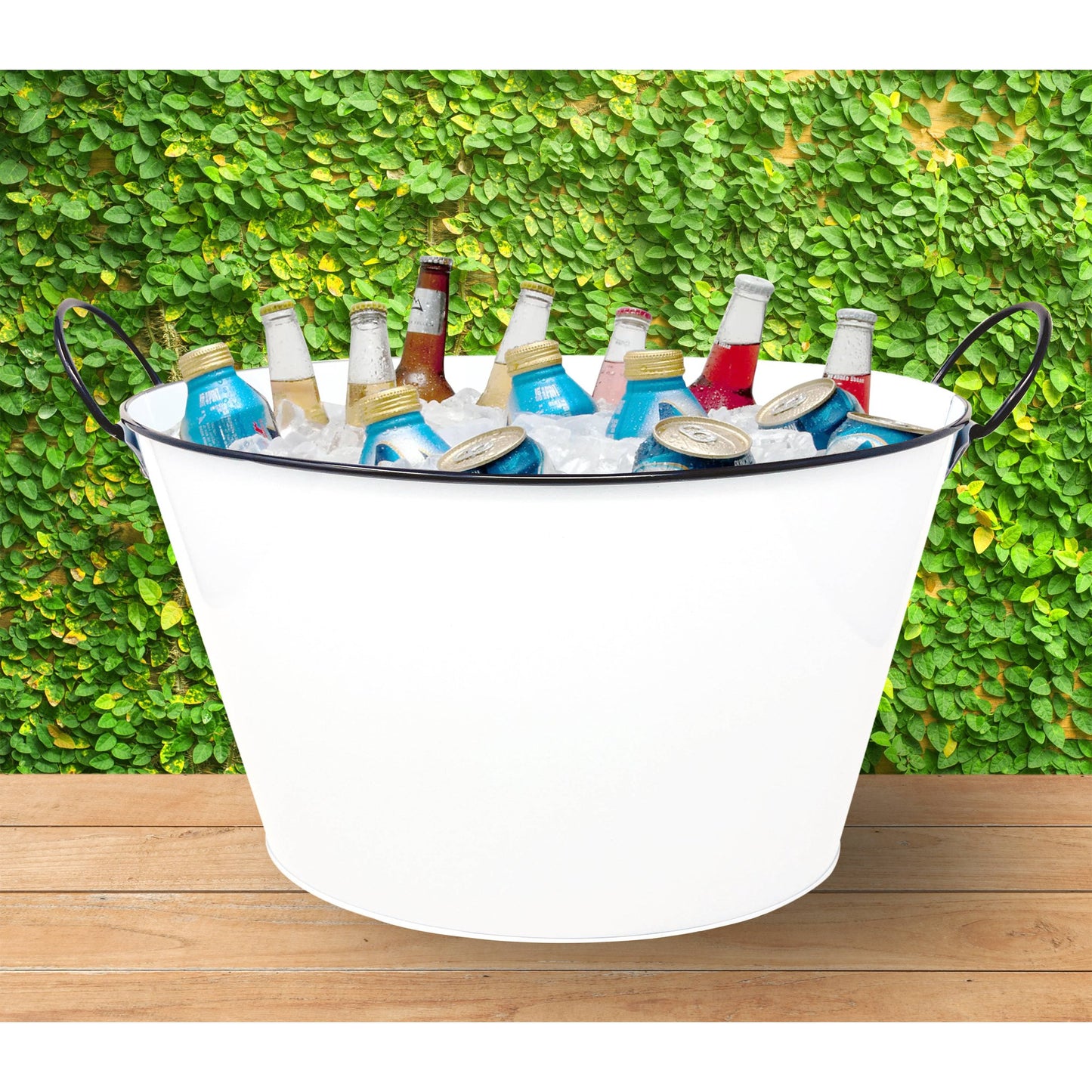 14.5” Oval White Bucket with Black Rim & Handle