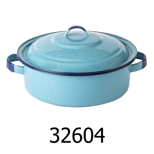 5 QT Turquoise Enamel Low Pot