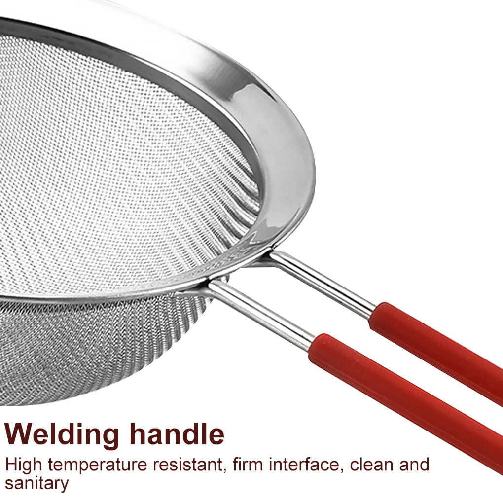 13.5" Stainless Steel Strainer Set with Silicone Handle - Red