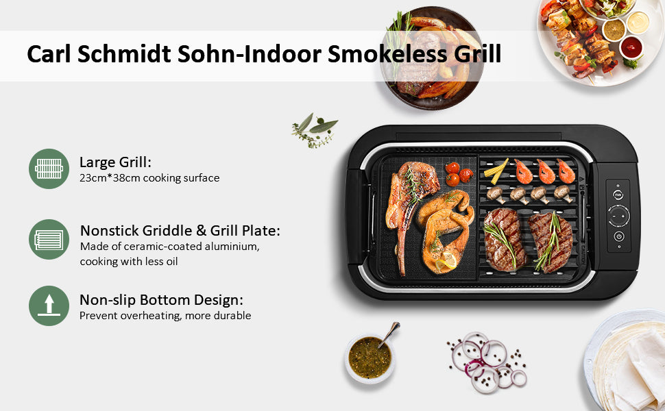 Smokeless Indoor Grill-Electric Grill with Tempered Glass Lid