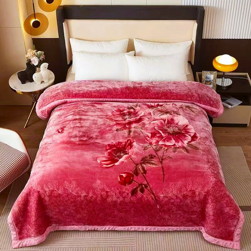 3.5 kg Pink Flower 2-ply Queen Size Blanket