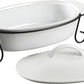 3 PC Gibson Stoneware Bakeware With Lid & Metal Rack