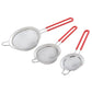 3 PC Stainless Steel Strainer Set with Silicone Handle - Red