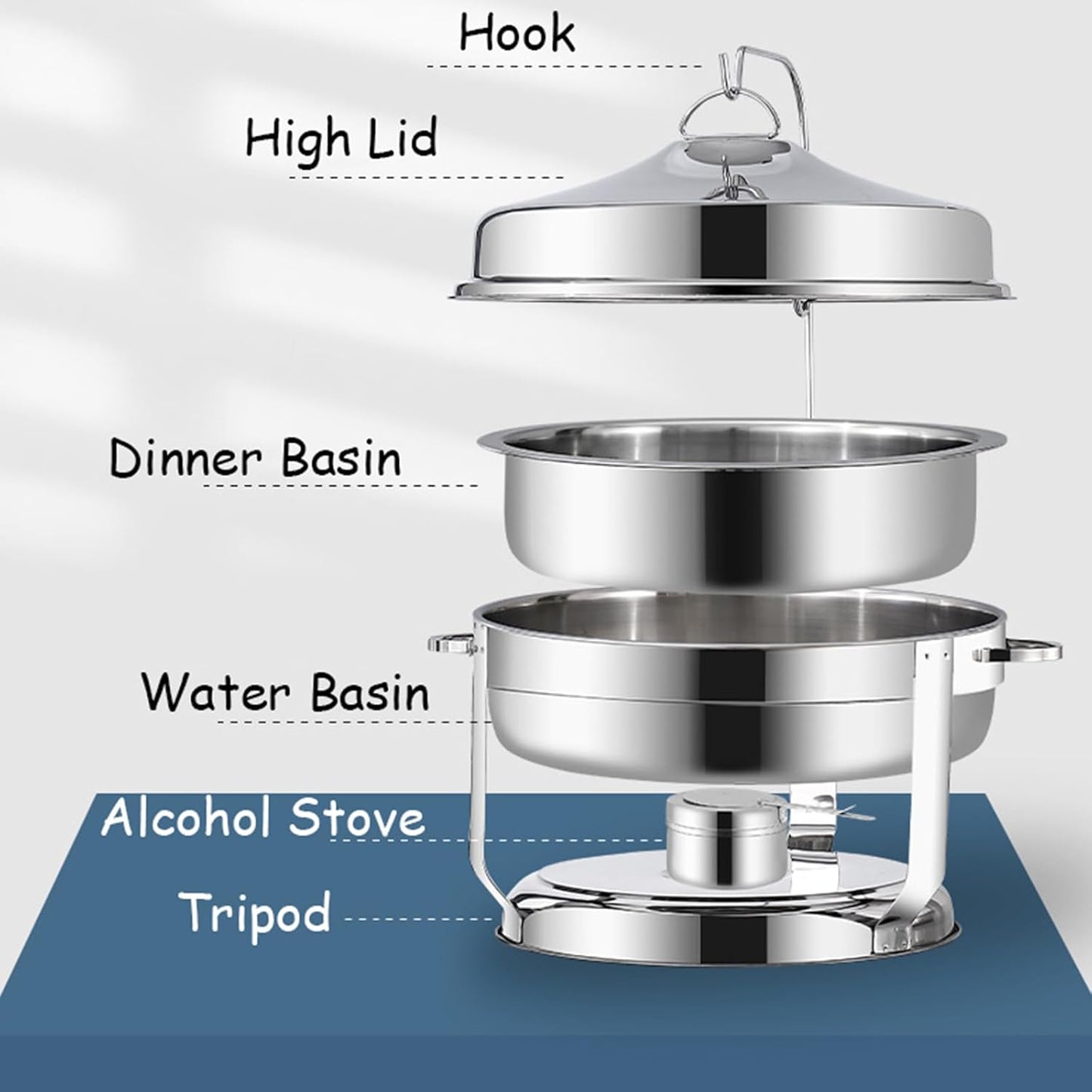 9L Round Stainless Steel Chafing Dish - Silver