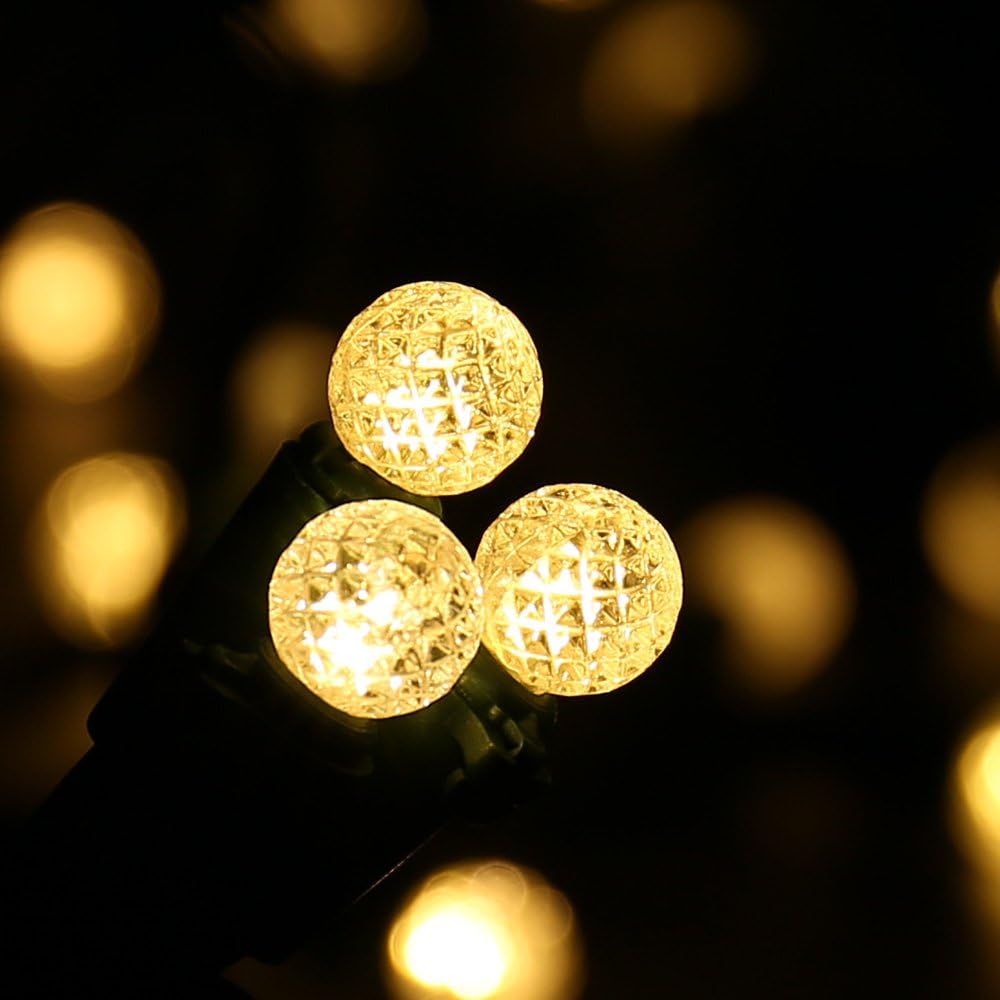 50 LED Warm White Round Diamond Shape Bulb with Green Wire