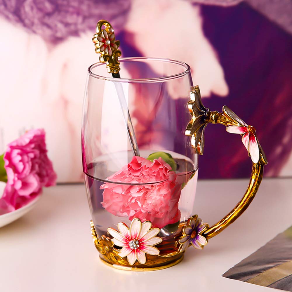 Purple Flower Glass Tea Cup / Coffee Mugs