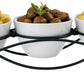 4 PC Stoneware Tidbit Dish Set with Metal Rack