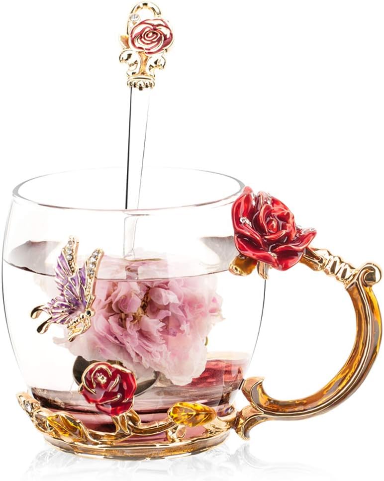 Red Rose Glass Tea Cup / Coffee Mugs