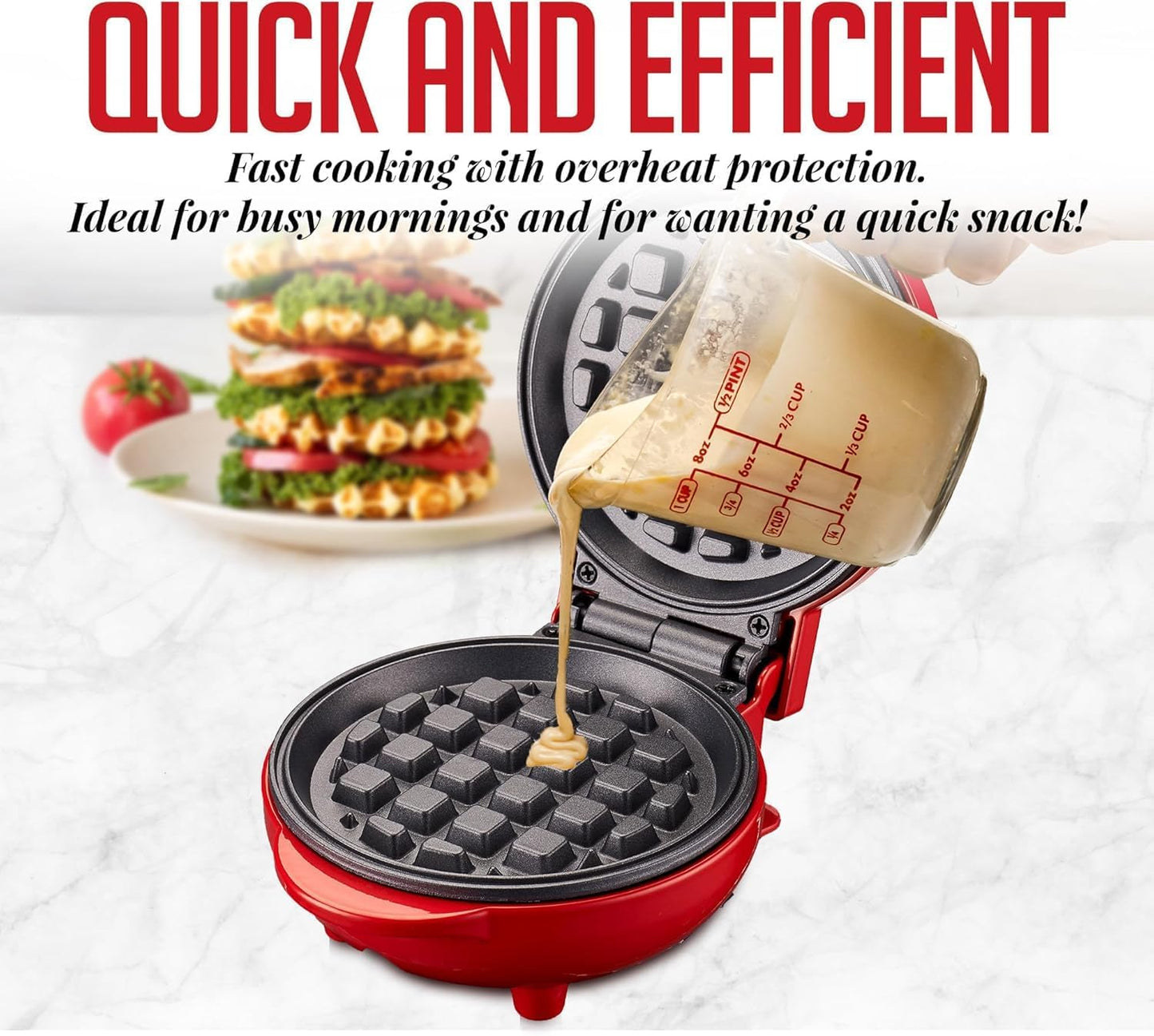 Ovente Red Electric Mini Waffle Maker