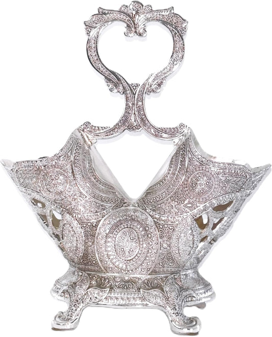 Decorative Spoon Holder, Silver, Ornate Filigree Design, Vintage Style, 2 Compartments
