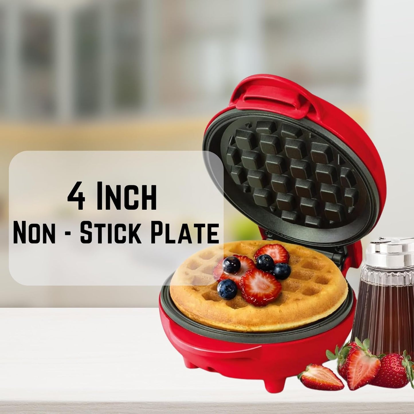 Ovente Red Electric Mini Waffle Maker