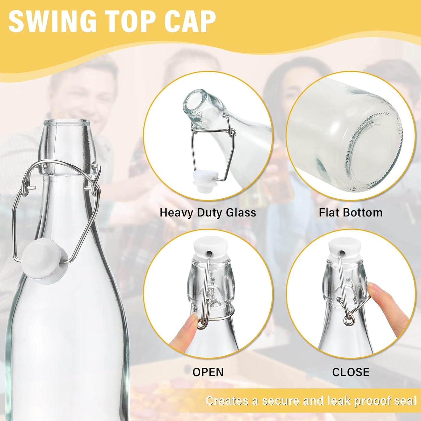 1000ml Swing Top Clear Glass Bottles (Set of 2)