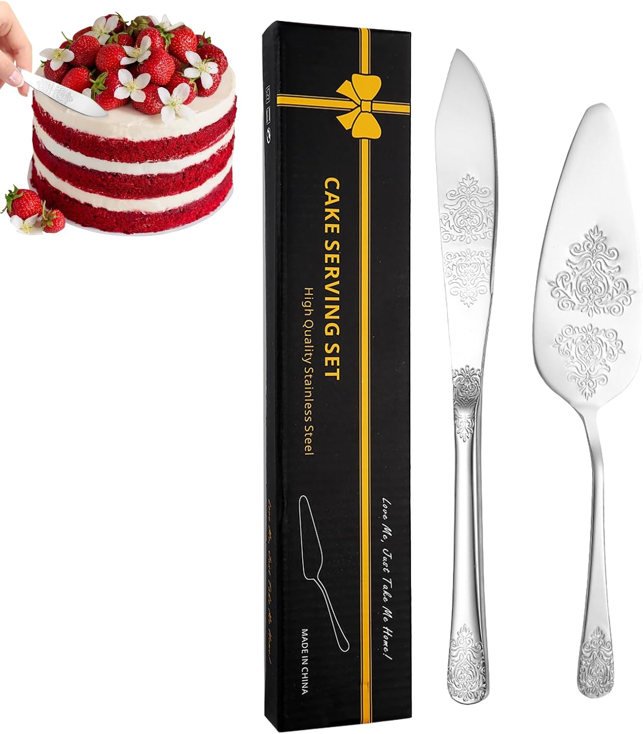 2 PC Cake Server & Knife Set - Silver