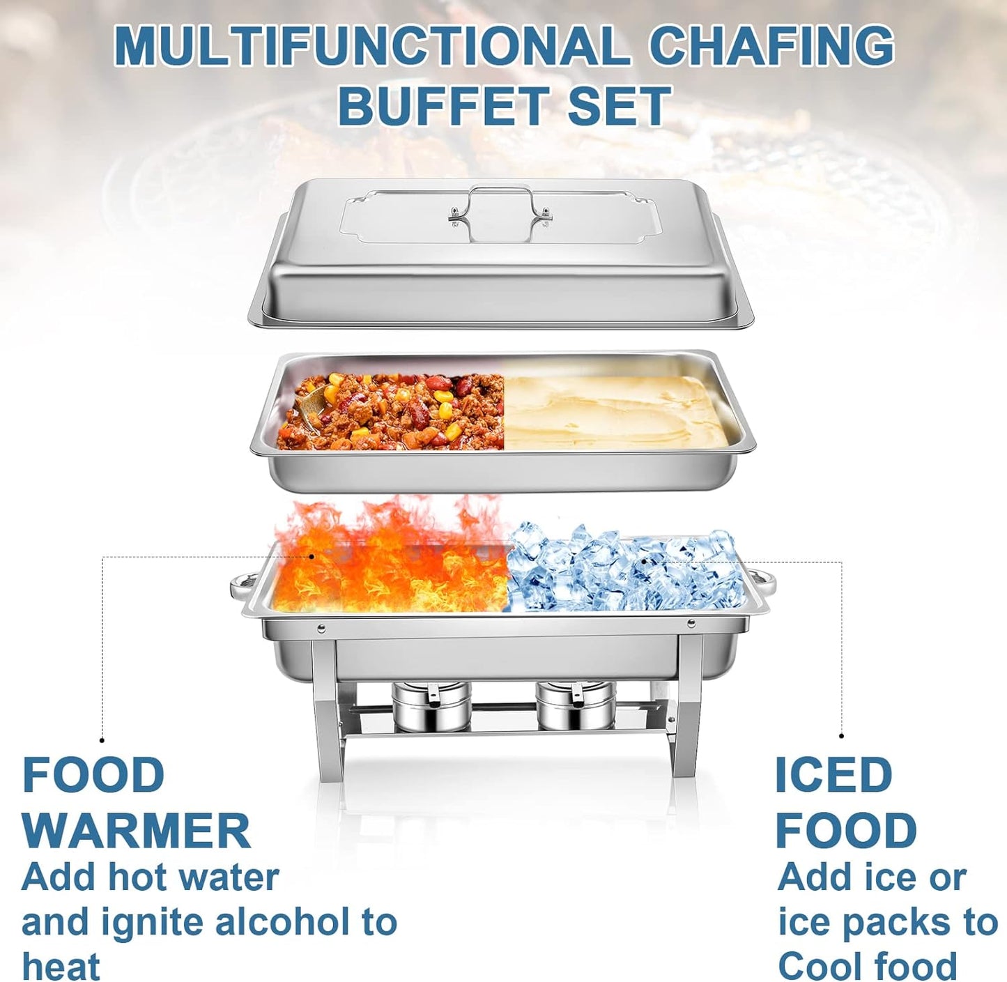 11L Stainless Steel Chafing Dish Food Warmer for Buffet (Pack of 4)