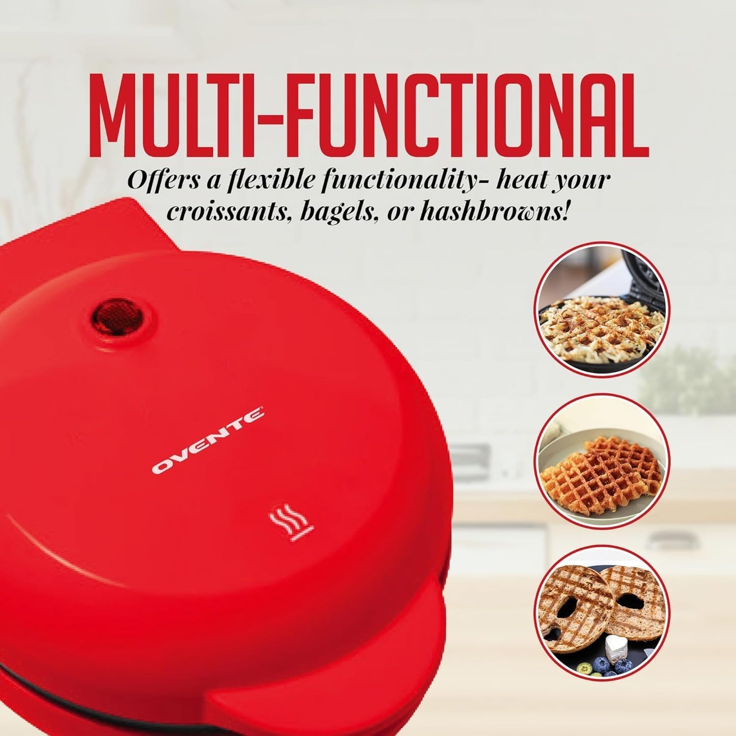 Ovente Red Electric Mini Waffle Maker