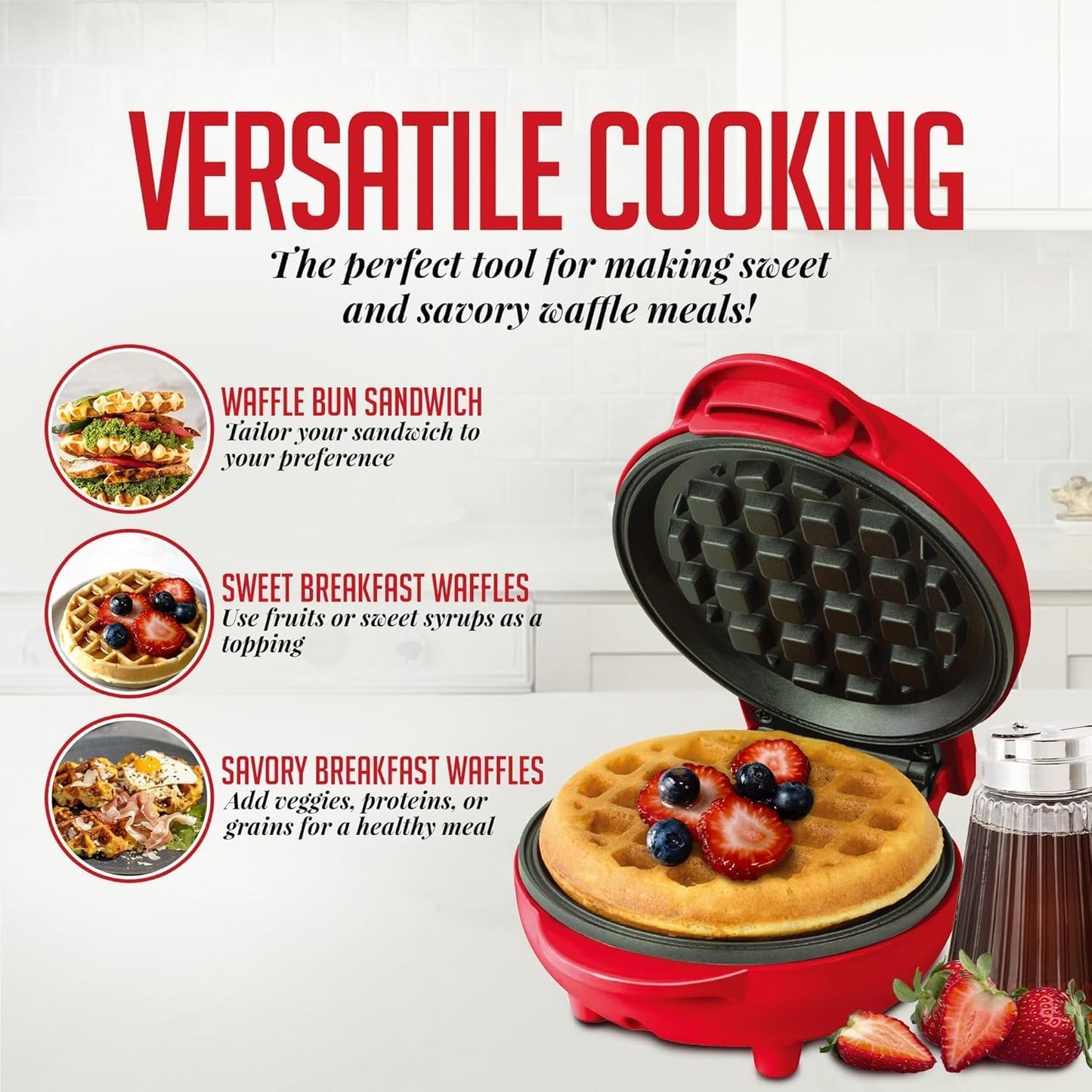 Ovente Red Electric Mini Waffle Maker